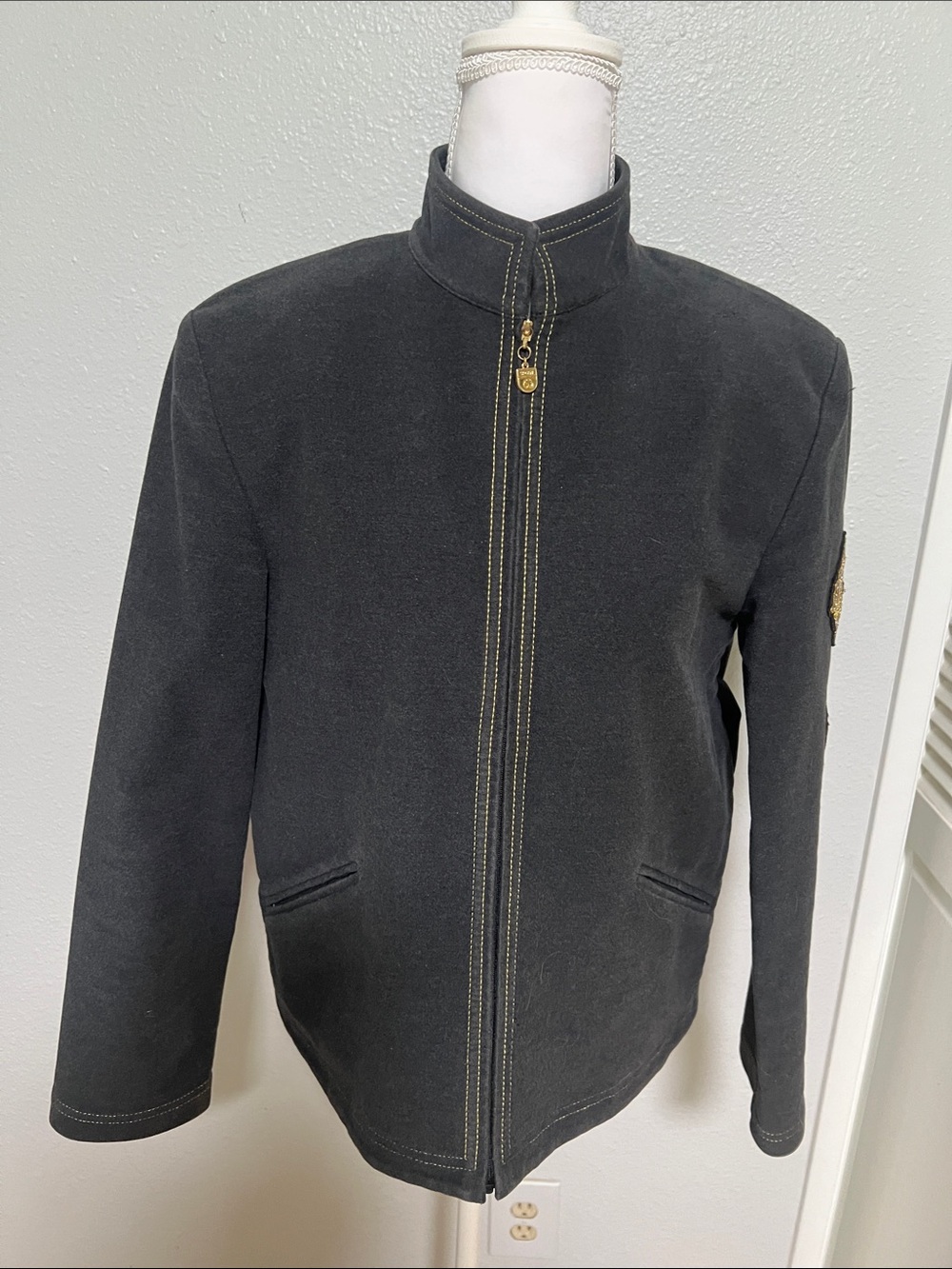 St. John Sport Grey Jacket & Pants Set – Yellow Stitching – Size S / 10